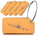 Pack of 5 Gold Strong Aluminium Luggage Tags, Secure, Easy to Spot, Privacy, Variety of Colours, Strong Steel Cable