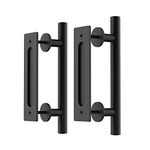 WINSOON 2PCS 12"Sliding Barn Door Handles Black Hardware with Flush Finger Pull Double-Sided Design, Pull and Flush Barn Door Hardware Handle Kit For Gate/Garages/Cabinet,Round,Matte Black,Solid Steel