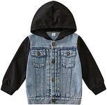 Toddler Kids Baby Boy Girl Denim Jacket Long Sleeve Button Down Hooded Jean Jacket Fall Spring Coat Outerwear (Black+Denim Blue, 2-3 Years)