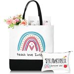 2 Pcs Teacher Appreciation Gift Set Rainbow Teacher Canvas Tote Bag Teacher Makeup Pouch Rainbow Teacher Survival Kit Bag Teacher Cosmetic Bag Teach Love Inspire Graduation Gift Bag for Women Teacher