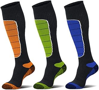 Hylaea Merino Wool Cold Weather Socks for Ski, Snowboarding, Snow, Winter, Knee-high Warm Socks, Thermal, Cushioned, Moisture Wick, Hunting, Cycling Red Blue Green X-Large