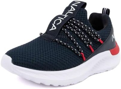 Nautica Youth Slip-On Sneakers – Athletic Bungee Lace Shoes for Boys and Girls with Cushioned Insole and Flexible Sole - Selah, Navy White Red, Size 1