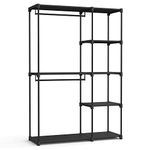 SONGMICS Freestanding Wardrobe, Foldable Closet, Coat Rack with Clothes Rails, Clothes Rack, Open Storage Wardrobe, Storage Organiser, Cloakroom, Bedroom, 43 x 124 x 182 cm, Black RYG026B02