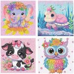 AOSGEDY 4 Pieces Cartoon Diamond Art Kits for Kids, Cute Animals DIY Diamond Art Painting for Adults Beginner, Kids' Mosaic Kits 5D Full Round Drill Gem Art for Home Wall Decor Kids 6X6 inch