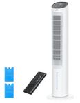 DREO 40“ Evaporative Air Cooler, 35dB Silent Cooling Fan that Blow Cold Air, 80° Oscillating Bladeless Tower Fan for Bedroom, Removable Water Tank, Ice Packs, Remote Control, 4 Speed, 7H Timer, White