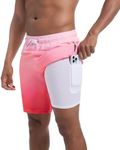 difficort Mens Swimming Trunks with Compression Liner Quick Dry Board Shorts Swimsuit with Zipper Pockets,Pink Gradient,Small