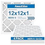 12x12x1 Air Filter MERV 8, AmazEden MPR 600 Pleated HVAC AC Furnace Dust Defense Air Filters Replacement (Exact Dimensions: 11 3/4"x11 3/4"x3/4") 4 Pack