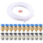 QitinDasen 5 Meters 3D Printer PTFE Teflon Tube, with 10 Pieces PC4-M6 Pneumatic Connector and 10 Pieces PC4-M10 Pneumatic Connector