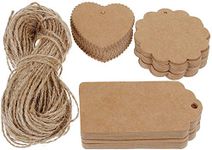 CVANU 120pcs Premium Gift Tags, Double-Sided Available Kraft Paper Price Tags with 120 Root Natural Jute Twine, Craft Tags Labels Treats Tags for Wedding Christmas Day Thanksgiving