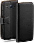 MoEx Flip Case for Huawei Ascend G520/525, Mobile Phone Case with Card Slot, 360-Degree Flip Case, Book Cover, Vegan Leather, Deep-Black