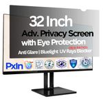 Pxin Techno Eye 32 Inch (16:9) Monitor Privacy Screen Filter - NO Eye Strain | Anti-Blue Light + Anti-Glare | Privacy Screen Protector