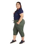 CUPID Regular Fit Plain Cotton Plus Size 3/4th Sports n Casual Night Short Pant, Knee Length Indoor n Outdoor Capris for Girls_XXXX Large, Olive Green