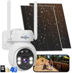 Hiseeu 24/7 Recording 4G Cellular Security Cameras Wireless Outdoor, No WiFi Need, 20W Solar Powered, 360°PTZ, 2K Night Vision, 2-Way Talk, 20000mAh Battery, Include 64G SD, Built-in 4G SIM Card