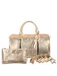 STRUTT Premium Glittery Golden Leatherette Duffel Bag for Travel for Women II Spacious II Lightweight Weekender II Gym bag for Women