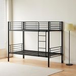 REINFORCED BEDS Bircham Bunk Bed 90 x 190 cm, Black, Strong Bunk Bed, Suitable for Adult Use, Exclusive Product, Easy Assembly, Reinforced Tubular Support Base, Reversible Ladder