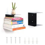 Livzing Invisible Floating Metal Book Shelf-CD DVD Display Rack-Kitchen Storage Shelf-Wall Mount Bathroom Rack -Multipurpose Storage Organizer for Home Decor Items (Pack of 2)- Black