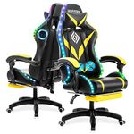 Massage Gaming Chair with Bluetooth Speakers and RGB LED Lights Ergonomic Computer Gaming Chair with Footrest Music Video Game Chair High Back with Lumbar Support Yellow and Black