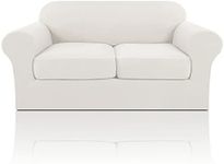 H.VERSAILTEX 3 Pieces Microfiber Stretch Sofa Slipcover Spandex Soft Fitted Sofa Couch Cover Washable Furniture Protector with Elastic Bottom for Kids, Pets ( 2 Seater,Ivory)