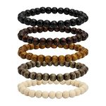 MILAKOO 5 Pcs Wooden Beaded Bracelet for Men Women 8mm Beads Stretch Wristband Prayer Meditation