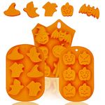 3PCS Halloween Molds Silicone Pumpkin Molds Non-Stick Halloween Chocolate Cake Baking Mold Pan for Candy Cupcakes Jelly Fondant with Bat Skull Ghost Shape