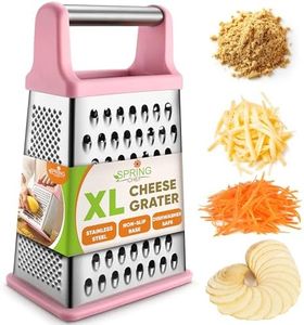 Spring Chef Professional Stainless Steel XL Parmesan Cheese Grater with Handle - 4 Sided Box Grater for Kitchen - Dishwasher Safe Carrot Shredder for Potato, Vegetables, Ginger - Pink Lemonade