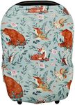 Baby Car Seat Cover, Multi-use Nursing Cover for Breastfeeding, Stretchy Stroller Cover Boys Girls, Stretchy Carseat Canopy, Soft Breathable, Woodland Animal Bear