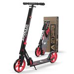 Apollo XXL Wheel Scooter - Phantom Pro City Scooter, Height Adjustable Handle, Foldable Street Scooter, 2 Big Wheels LED, Kick Scooter for Adults and Children, 220lbs Capacity (Red)