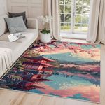 Generic 5x6 Rug, Japanese Rug, Cherry Blossom Rugs for Living Room Bedroom, Mount Fuji Spring Carpet, Washable & Non Slip & Soft Low Pile Large Indoor Area Rug, Japanese Home Decor & Gifts