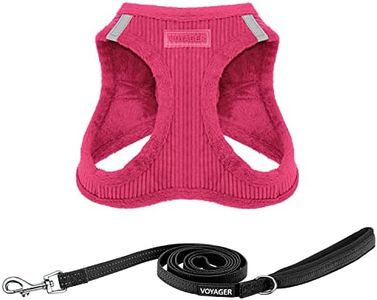 Voyager Step-in Plush Dog Harness – Soft Plush, Vest Harness and Reflective Dog 5 ft Leash Combo with Neoprene Handle for Small and Medium Dogs by Best Pet Supplies -Set (Fuchsia Corduroy), XS