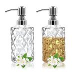 Glass Soap Dispenser - 2 Pack 12 Oz Clear Glass Liquid Hand Soap Dispenser with 304 Stainless Steel Pump, Refillable Dish Bottle Dispenser for Bathroom Kitchen