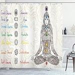 Ambesonne Colorful Shower Curtain, Sketch Image of Yoga Posed Girl in Peace with Spots Design Relaxation, Cloth Fabric Bathroom Decor Set with Hooks, 69" W x 70" L, Multicolor