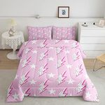 Lightning Flash Print Kids Comforter Set Twin Size,Boys Girls Adults Bedroom Decor,Abstract Stars Polka Dots Down Comforter,Stylish Chic Bedding Set,Pink Romantic Duvet Insert,1 Pillowcase