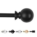 Deconovo Black Curtain Rods for Windows 30 to 48 Inches, Adjustable Decorative 3/4 Inch Diameter Single Curtain Rod Set, Small Curtain Rod for Living Room Bedroom, Single Rod with Black Round Finials