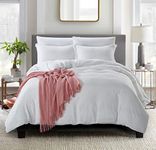 Home Beyond & HB design - 3-Piece Duvet Cover Set, 1 Duvet Cover with Zipper Closure Corner Ties Plus 2 Pillow Shams, Ultra Soft Lightweight Brushed Microfiber - King, White