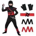 AOOWU Halloween Red Ninja Fighter Costume, Ninja Cosplay Costume for Kids, Ninja Deluxe Costumes Set with Ninja Foam Accessories, Ninja Fancy Dress Costume Christmas Halloween Costume Boy Girls