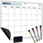 Magnetic Dry Erase Monthly Calendar for Refrigerator - 17x12” Whiteboard Calendar for Fridge- Latest Stain Resistant Technology - 4 Fine Tip Markers and Large Eraser - Kitchen White Board Planner