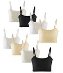 8 Pack Training Bra for Girls 10-12 Cotton Crop Cami Bralette Starter Bras, Black/White/Grey/Yellow, 14