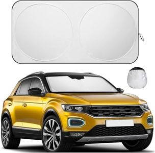 Car Windshield Sun Shade, Front Windshield Shade for Sun, Reflective Sunshade for Ultimate Protection, Overlapping Design, Fits Small Sedans, Mini SUVs, Hatchbacks- 59x31.5 inches