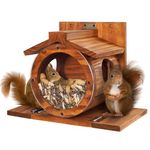 MIXUMON Wood Squirrel Feeder, Squirrel Feeders for Outside Winter, Wooden Chipmunk Feeder for Corn, Peanuts, Durable Box Easy to Fill with The Roof Can Be Opened