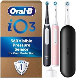 Oral-B iO3 Electric Toothbrush Dual Pack, Pink & Black, 3 Toothbrush Heads, 1 Travel Case, Designed by Braun