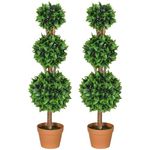 HOMCOM 3ft (35.5") Artificial Boxwood Topiary Ball Trees Set of 2, Faux Potted Plants, Decorative Greenery Plants for Home Office, Indoor, Outdoor, Living Room, Green