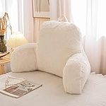 NTBED Reading Pillow Faux Fur Bed Wedge Backrest with Arms,Couch TV Relax Bed Rest Pillow Back Support Cushion for Kids Teens Boys Girls(White,Large)