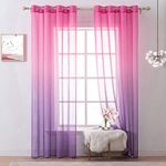 MIULEE Pink and Purple Ombre Sheer Curtains for Girls Bedroom Decor 2 Panels Grommet Window Gradient Voile Panels Drapes/Treatment for Kids Living Room Decoration (54 X 72 Inches)