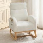 DEKKETO Teddy Nursing Rocking Chairs for Adults, Nursery Rocking Chair for Mum, High Backrest Boucle Armchairs with Wood Base and Side Pocket, Comfy Glider Chair for Living Room Bedroom, Ivory