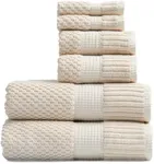 NY Loft 6-Piece Cotton Towel Set - Super Soft & Absorbent, Quick-Dry, Sand Color, OEKO-TEX Certified, Machine Washable