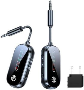 Airplane Bluetooth 5.4 Adapter – 2-in-1 Transmitter & Receiver for Dual AirPods or Headphones, Travel Essentials with 3.5mm AUX for Flight, TV, and Car Stereo