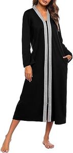 Ekouaer Women Nightgown Long Sleeves Full Lenght Robe Zip Front Housecoat Lightweight Soft Sleepwear Black