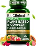 BioClinical Plant Based B Complex - Vitamin B12 Supplement B1,B2,B3,B5,B6,B7,B9 2Months Organic Vit B-12 for Men & Women - Natural Ayurvedic Rasayana -Act. Inlife , Nerve, Hair & Skin Health -60 Vegan Capsules