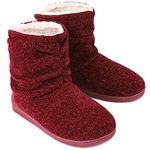 Ladies Bootie Slippers Memory Foam Fur Collar Bootee Plush Lined Women Boots with Non Skid Indoor Outdoor Sole, 5/6 UK, Burgundy