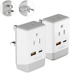 Ceptics European Plug Adapter 2 Pack Set, QC 3.0 & PD, Safe Dual USB & USB-C - 2 USA Socket - Compact & Powerful - Type C (Europe), G (England)- Fast Charging (AP-9C-7-PK)
